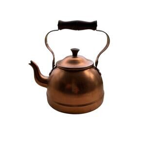 Vintage Copper Tea Kettle Pot Wooden Handle Made In Portugal Cottagecore Kitchen